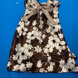 La Belle Size 5 Brown With White Floral Print Dress, Vintage Y2K